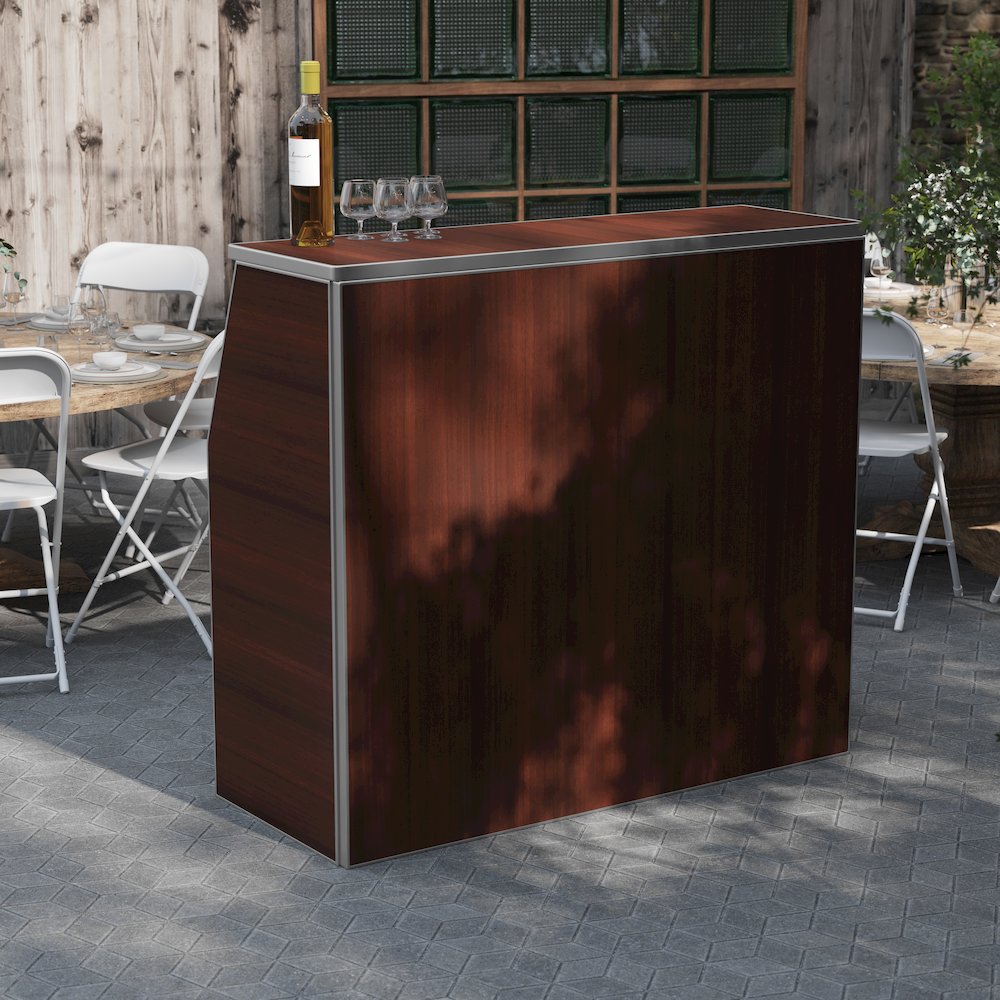 Amara 4' Walnut Woodgrain Laminate Foldable Bar - Portable Event Bar