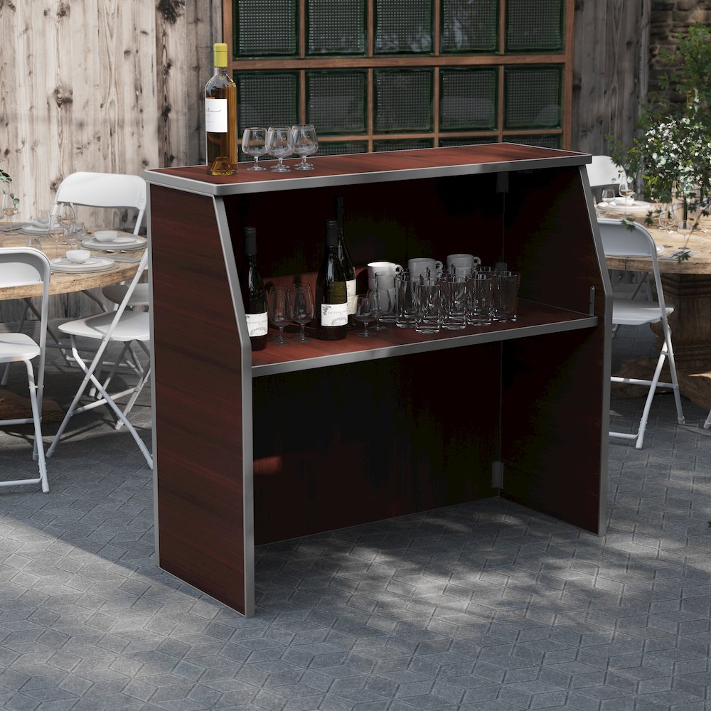 Amara 4' Walnut Woodgrain Laminate Foldable Bar - Portable Event Bar