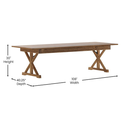 9' x 40" Farm Style Dining Table with X-Legs for Commercial and Residential Use