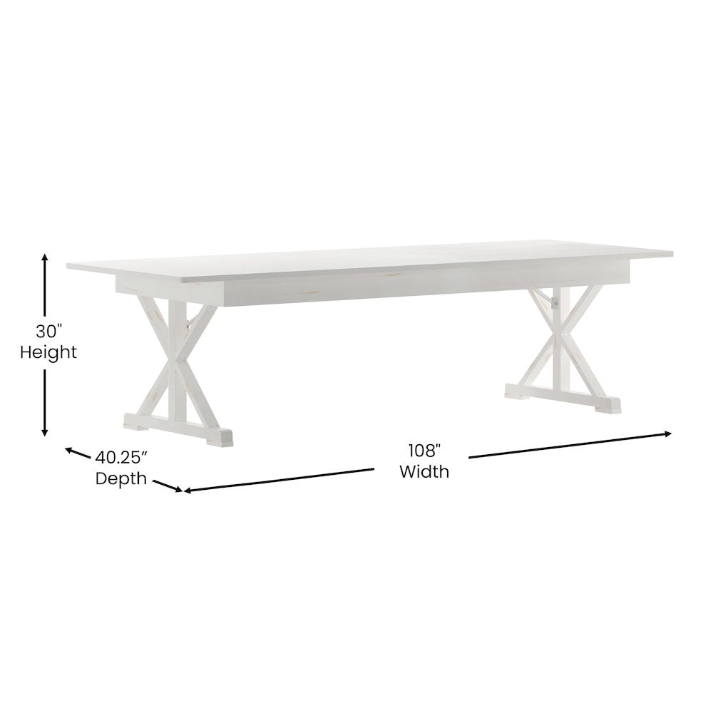 9' x 40" Farm Style Dining Table with X-Legs for Commercial and Residential Use