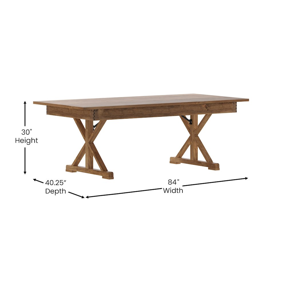 7' x 40" Farm Style Dining Table with X-Legs for Commercial and Residential Use