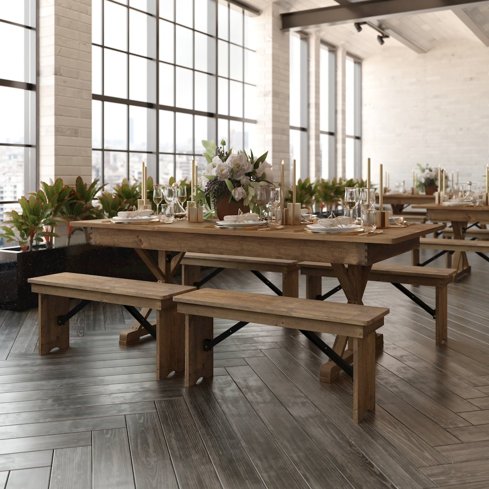 7' x 40" Farm Style Dining Table with X-Legs for Commercial and Residential Use