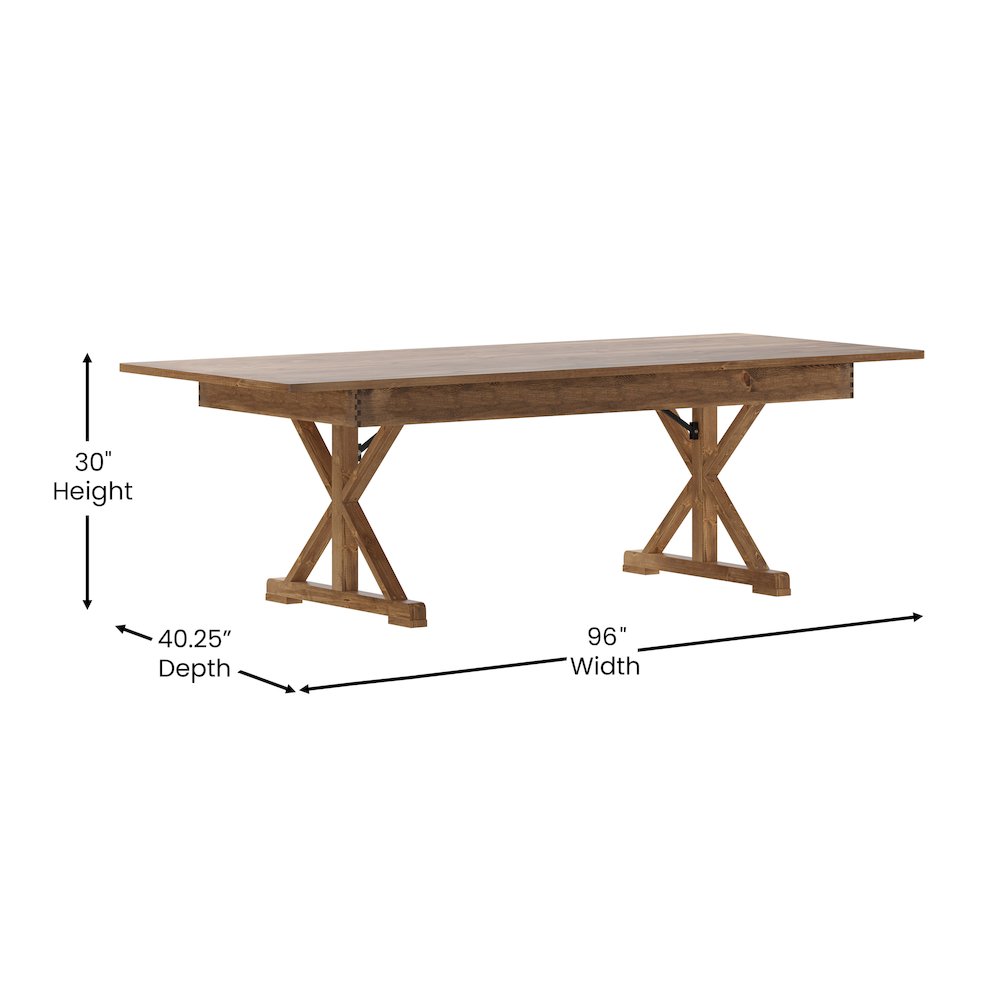 8' x 40" Farm Style Dining Table with X-Legs for Commercial and Residential Use