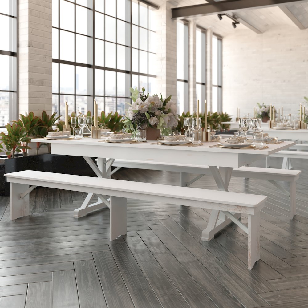 8' x 40" Farm Style Dining Table with X-Legs for Commercial and Residential Use
