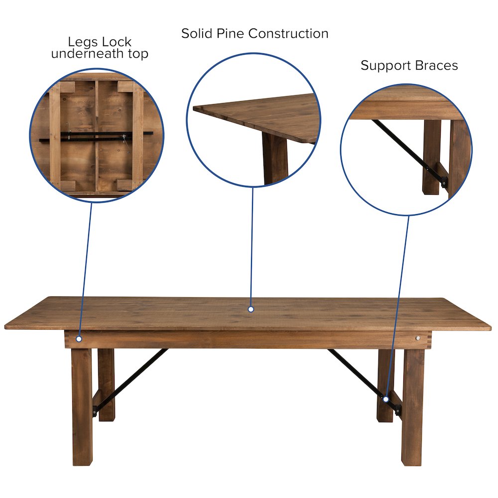 8' x 40'' Antique Rustic Folding Farm Table and Four 40.25"L Bench Set