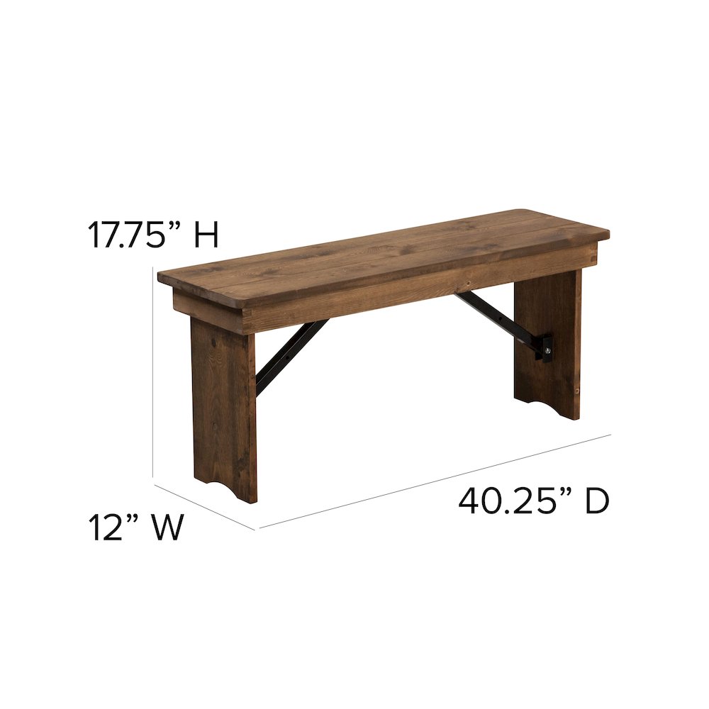 8' x 40'' Antique Rustic Folding Farm Table and Four 40.25"L Bench Set