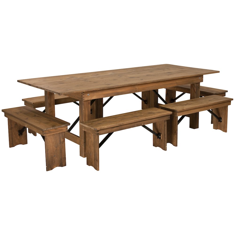 8' x 40'' Antique Rustic Folding Farm Table and Six Bench Set