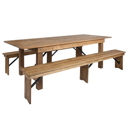 8' x 40'' Antique Rustic Folding Farm Table and Two Bench Set
