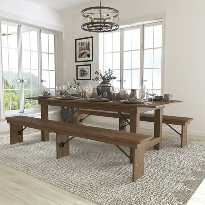 8' x 40'' Antique Rustic Folding Farm Table and Two Bench Set