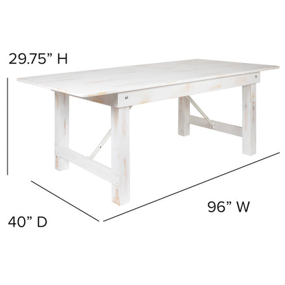 8' x 40" Antique Rustic White Folding Farm Table and Two Bench Set