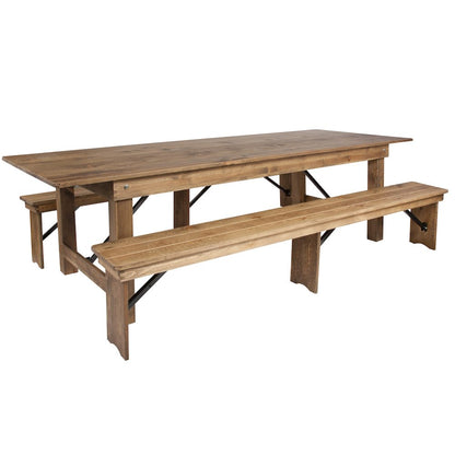9' x 40'' Antique Rustic Folding Farm Table and Two Bench Set