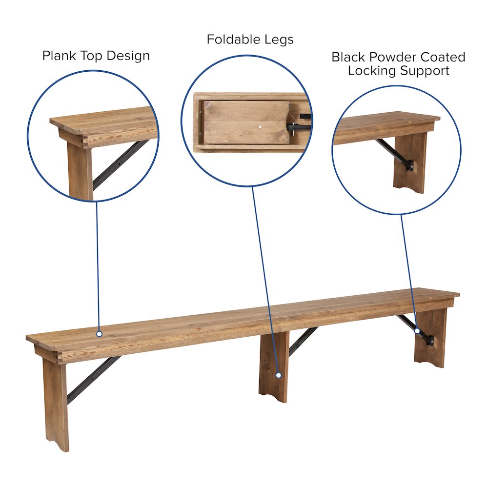 9' x 40'' Antique Rustic Folding Farm Table and Two Bench Set