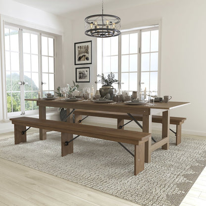 9' x 40'' Antique Rustic Folding Farm Table and Two Bench Set