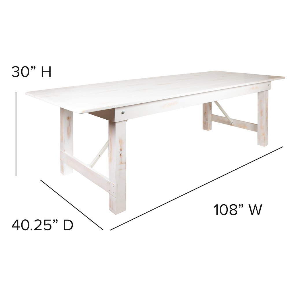 9' x 40" Antique Rustic White Folding Farm Table and Two Bench Set
