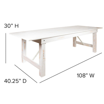 9' x 40" Antique Rustic White Folding Farm Table and Two Bench Set