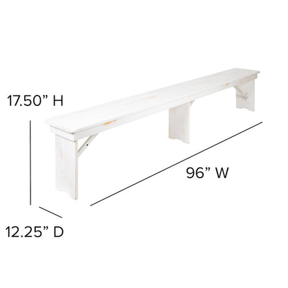 9' x 40" Antique Rustic White Folding Farm Table and Two Bench Set