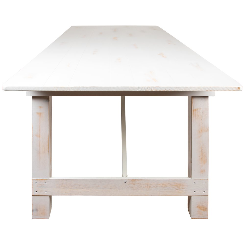 9' x 40" Antique Rustic White Folding Farm Table and Two Bench Set