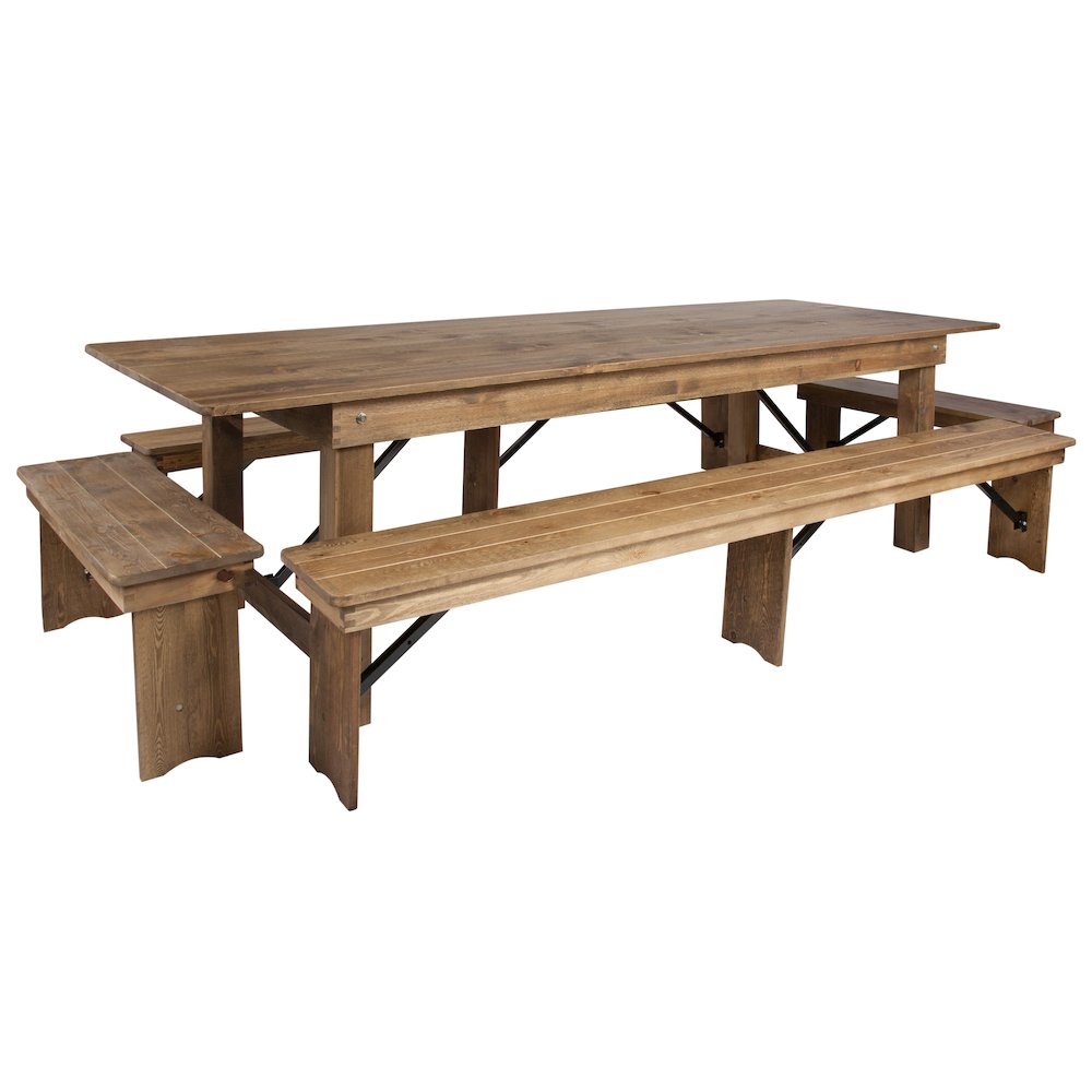 9' x 40'' Antique Rustic Folding Farm Table and Four Bench Set