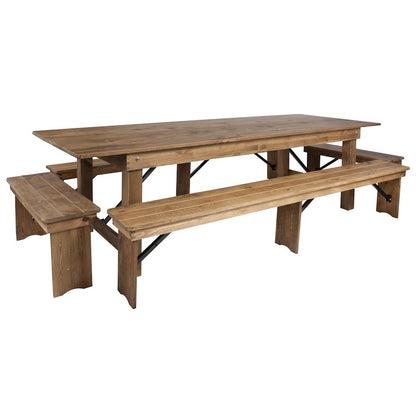 9' x 40'' Antique Rustic Folding Farm Table and Four Bench Set