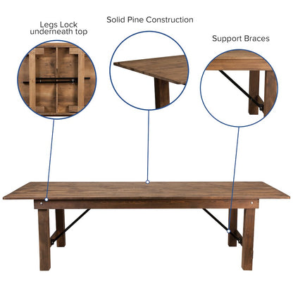 9' x 40'' Antique Rustic Folding Farm Table and Four Bench Set