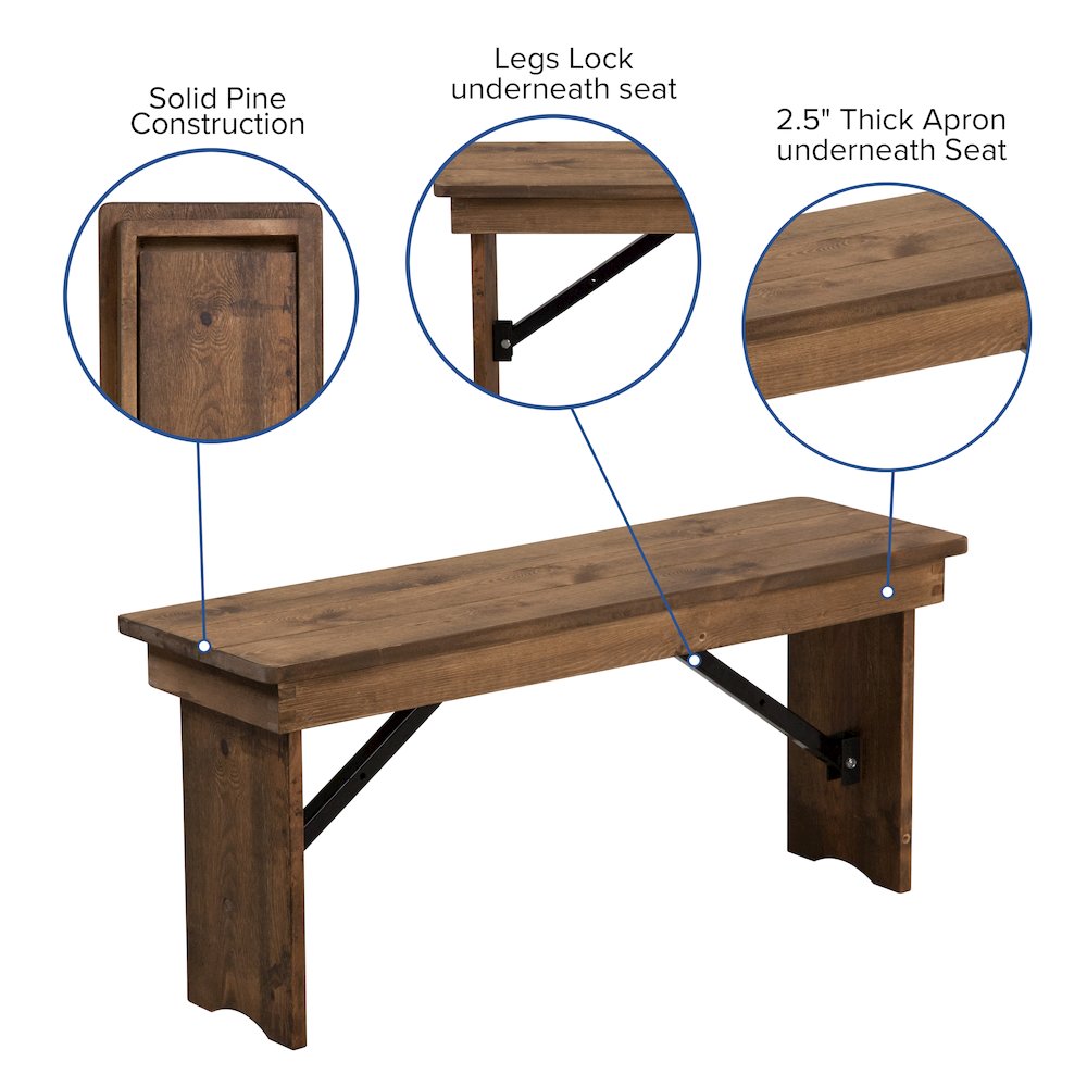 9' x 40'' Antique Rustic Folding Farm Table and Four Bench Set