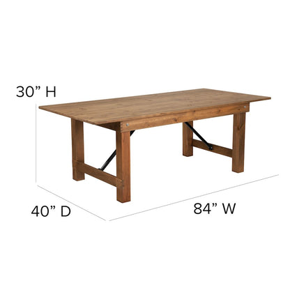 7' x 40'' Antique Folding Farm Table Set with 6 Cross Back Chairs and Cushions