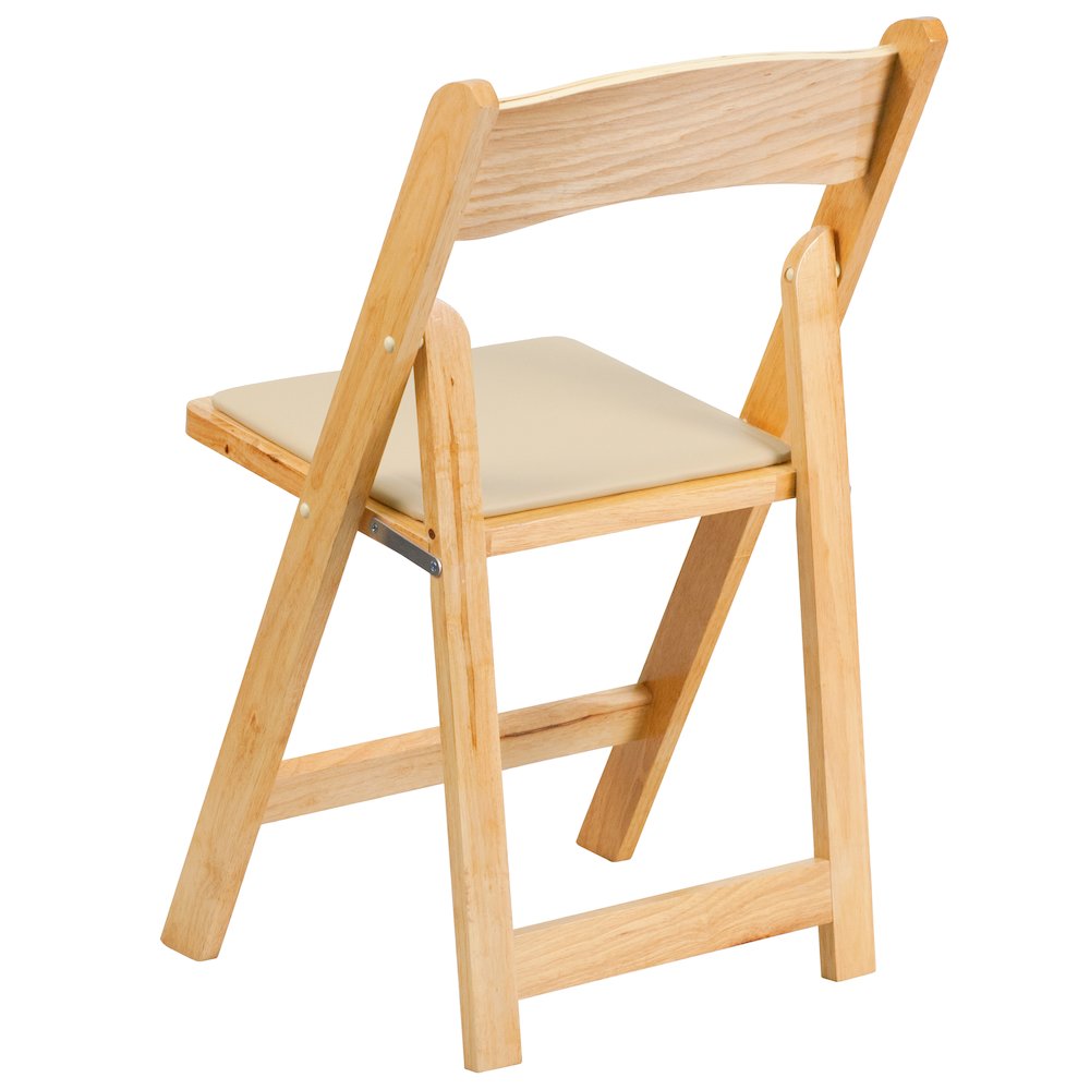 2 Pack HERCULES Series Natural Wood Folding Chair with Vinyl Padded Seat