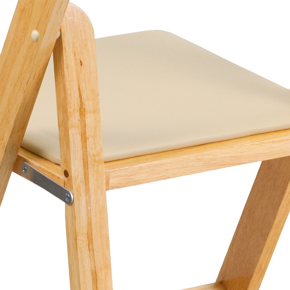 2 Pack HERCULES Series Natural Wood Folding Chair with Vinyl Padded Seat