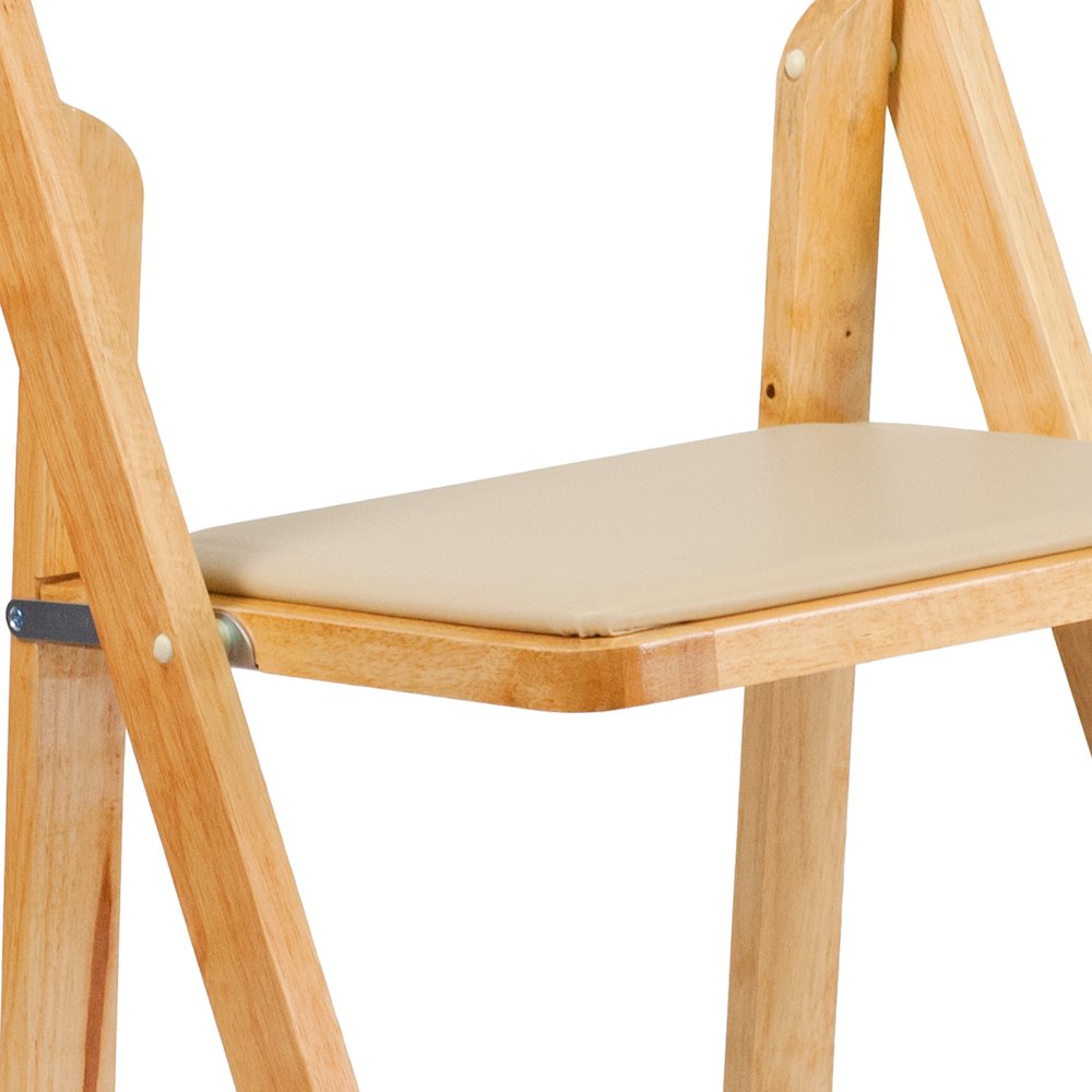 2 Pack HERCULES Series Natural Wood Folding Chair with Vinyl Padded Seat