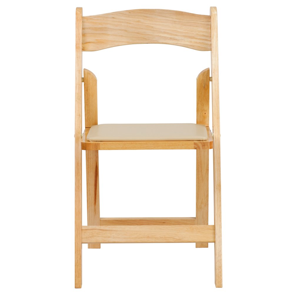 2 Pack HERCULES Series Natural Wood Folding Chair with Vinyl Padded Seat