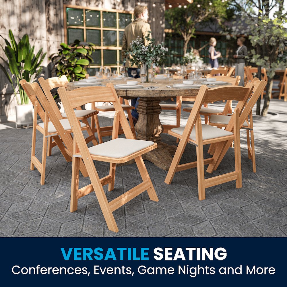 2 Pack HERCULES Series Natural Wood Folding Chair with Vinyl Padded Seat