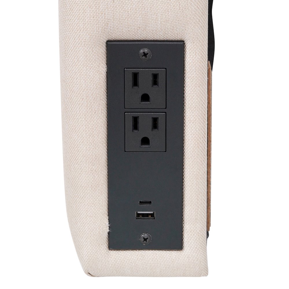 Upholstered Twin Headboard with Two Power Outlets, USB Port, Beige