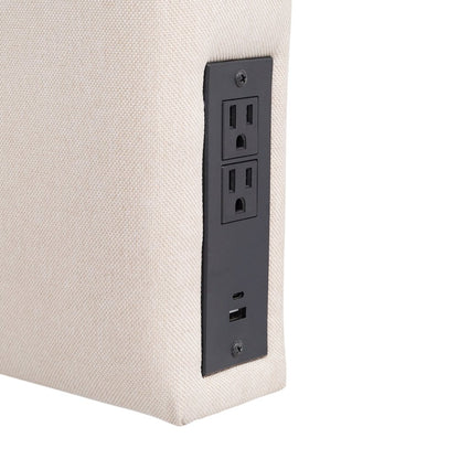 Upholstered Twin Headboard with Two Power Outlets, USB Port, Beige