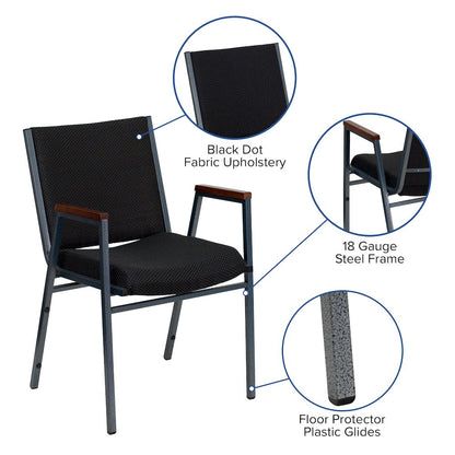 Heavy Duty Black Dot Fabric Stack Chair with Arms