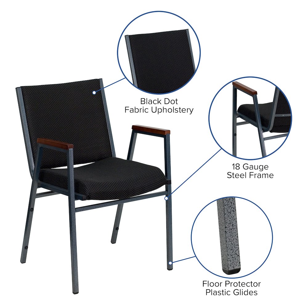 Heavy Duty Black Dot Fabric Stack Chair with Arms