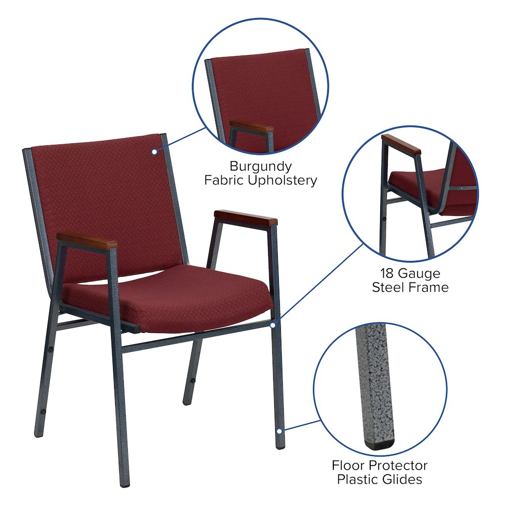 Heavy Duty Burgundy Patterned Fabric Stack Chair with Arms