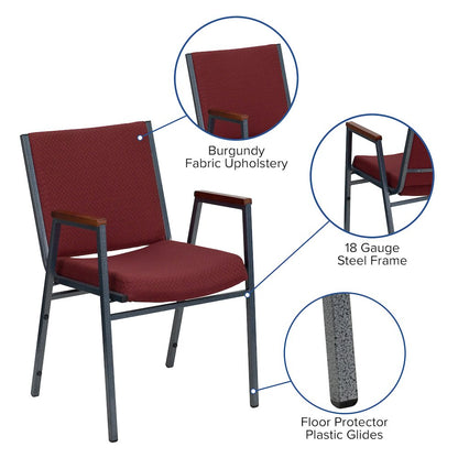 Heavy Duty Burgundy Patterned Fabric Stack Chair with Arms