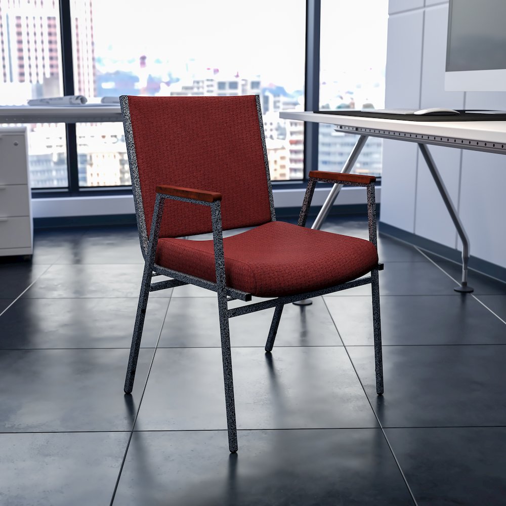 Heavy Duty Burgundy Patterned Fabric Stack Chair with Arms