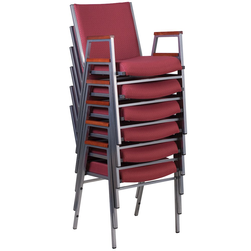 Heavy Duty Burgundy Patterned Fabric Stack Chair with Arms
