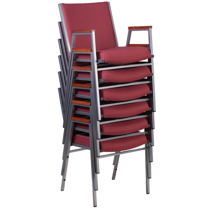 Heavy Duty Burgundy Patterned Fabric Stack Chair with Arms