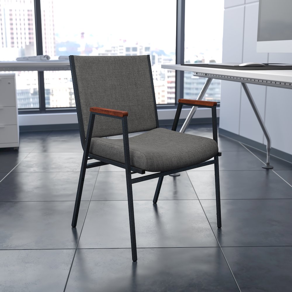 Heavy Duty Gray Fabric Stack Chair with Arms