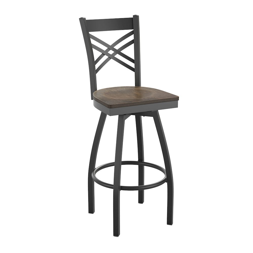 Back Swivel Metal Barstool - Antique Copper Wood Seat