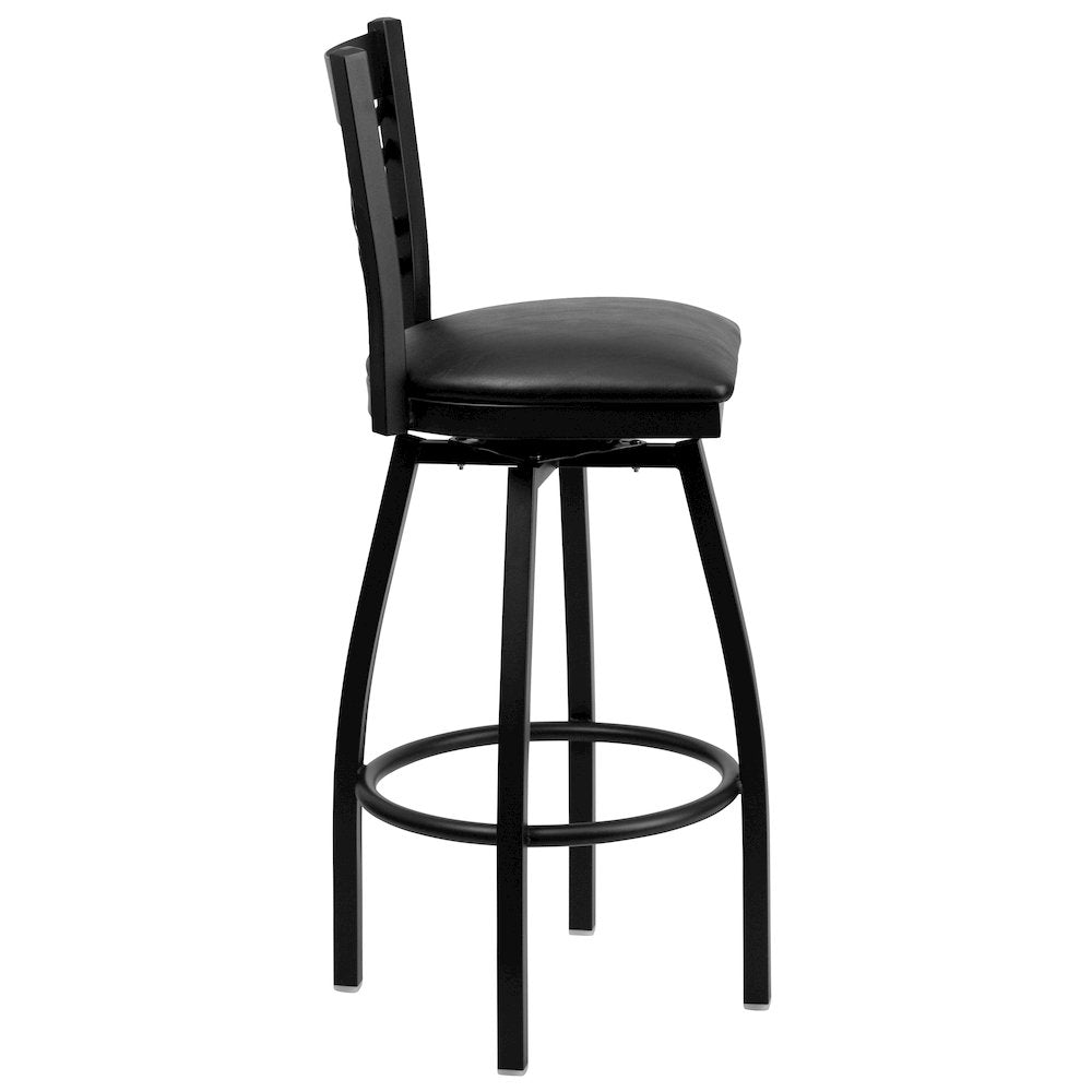 Black ''X'' Back Swivel Metal Barstool - Black Vinyl Seat