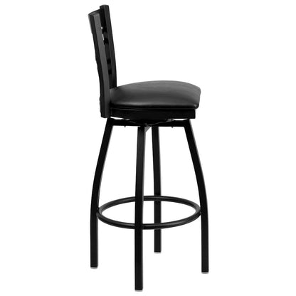 Black ''X'' Back Swivel Metal Barstool - Black Vinyl Seat