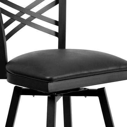 Black ''X'' Back Swivel Metal Barstool - Black Vinyl Seat