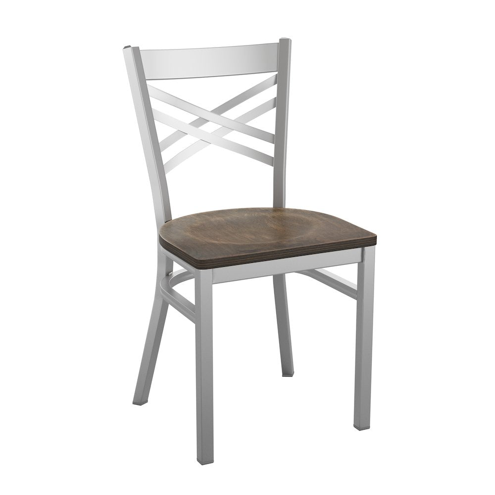 'X'' Back Metal Restaurant Chair - Antique Copper Wood Seat