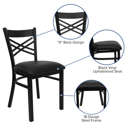 Black ''X'' Back Metal Restaurant Chair - Black Vinyl Seat