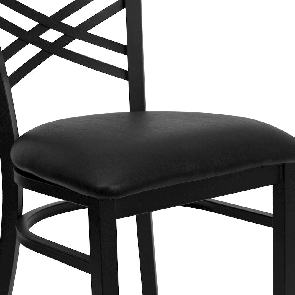Black ''X'' Back Metal Restaurant Chair - Black Vinyl Seat