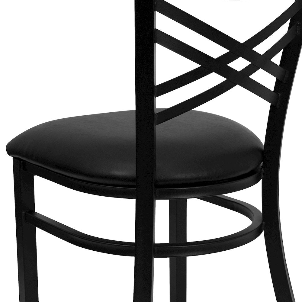 Black ''X'' Back Metal Restaurant Chair - Black Vinyl Seat