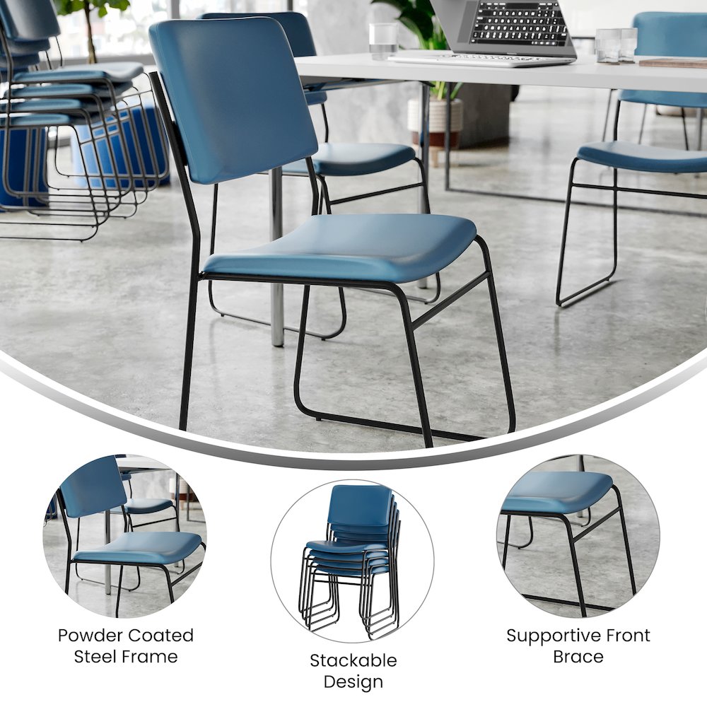 HERCULES 500 lb. Capacity High Density Navy Vinyl Stacking Chair with Sled Base